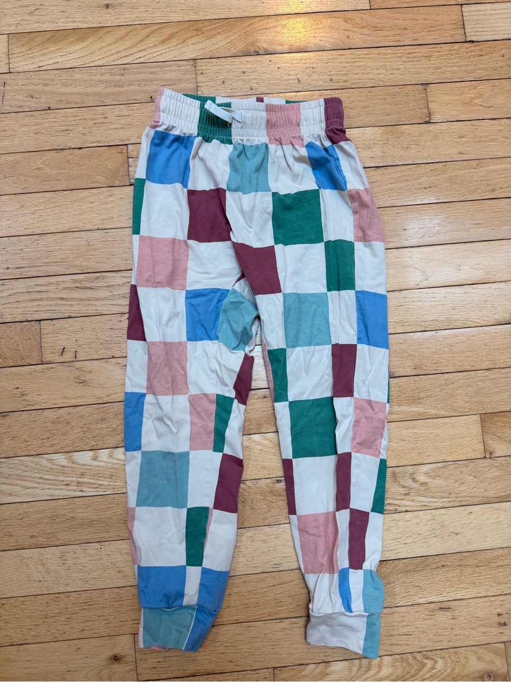 Tea Collection girls 7 Checkerboard Patchwork Jogger Pants in Multicolor